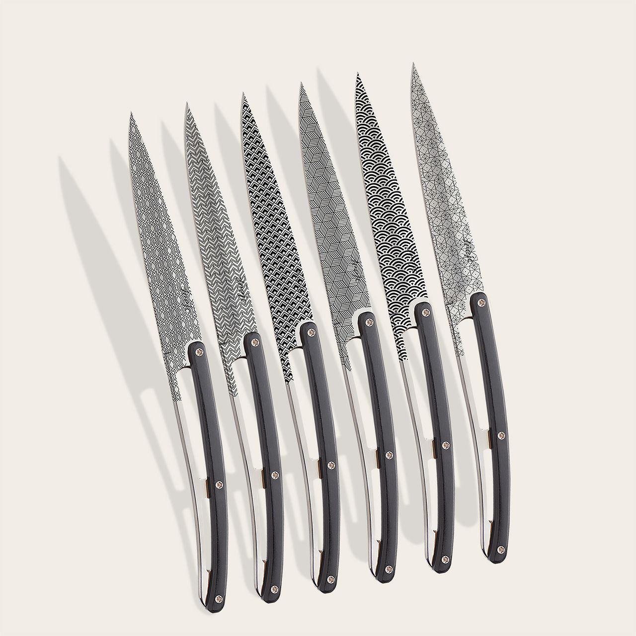 6 Deejo Steak Knives, Ebony Wood / Geometrie Bıçak Seti