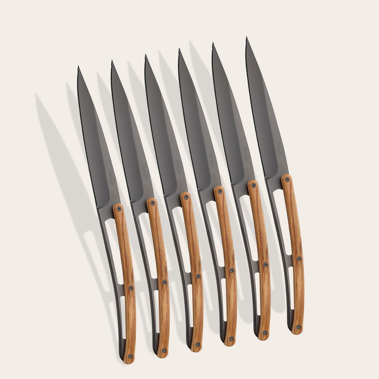 6 Deejo Steak Knives Serrated, Olive Wood Bıçak Seti