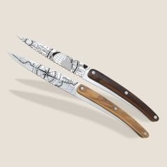 2 Deejo Paring Knives, Olive and Coral Wood / Terra Incognita and Globe Trotter Bıçak Seti