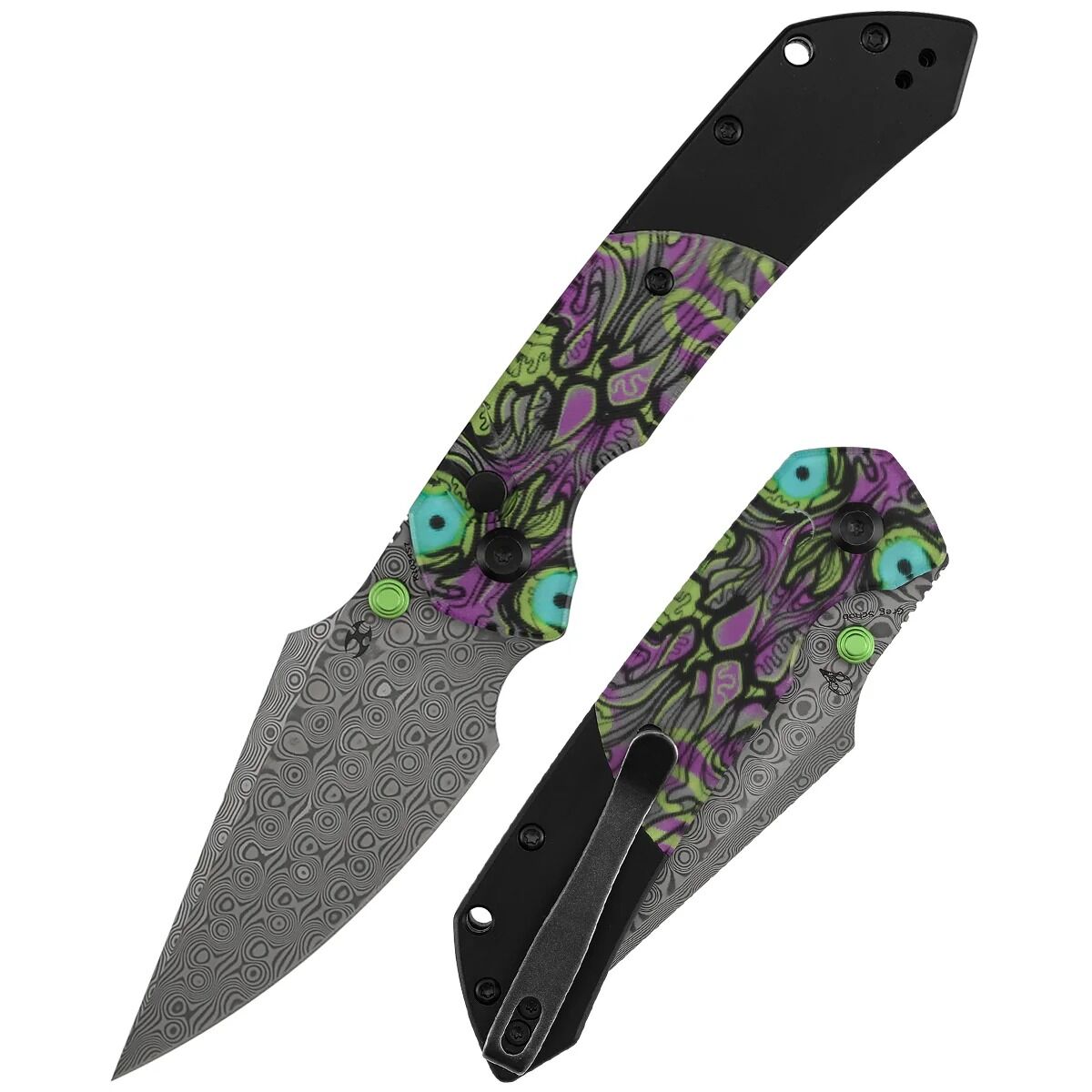 Kansept Fenrir | Mor Ölümsüz Baskılı PC Sap | Damascus Çelik Çakı | K1034S7