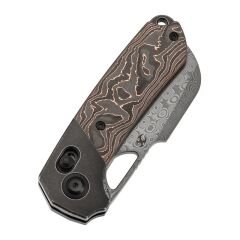 KANSEPT Nahual | Crossbar Kilit Bıçağı | Siyahı Titanyum ile Bakır Karbon Fiber Sap | Damascus Çelik Çakı | K2125V3