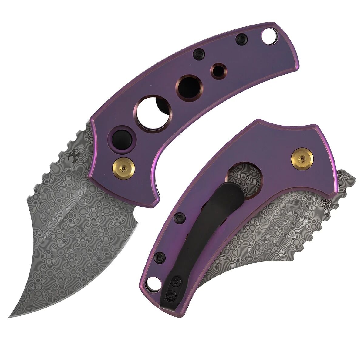 Kansept Wasp | Eloksallı Titanyum Sap | Damascus Çelik Çakı | T2144F6