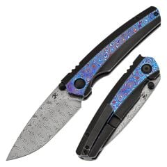 KANSEPT Raven | Kuzgun Siyah Yıkama Titanyum + Timascus Sap | Damascus Çelik Çakı | K2109A4