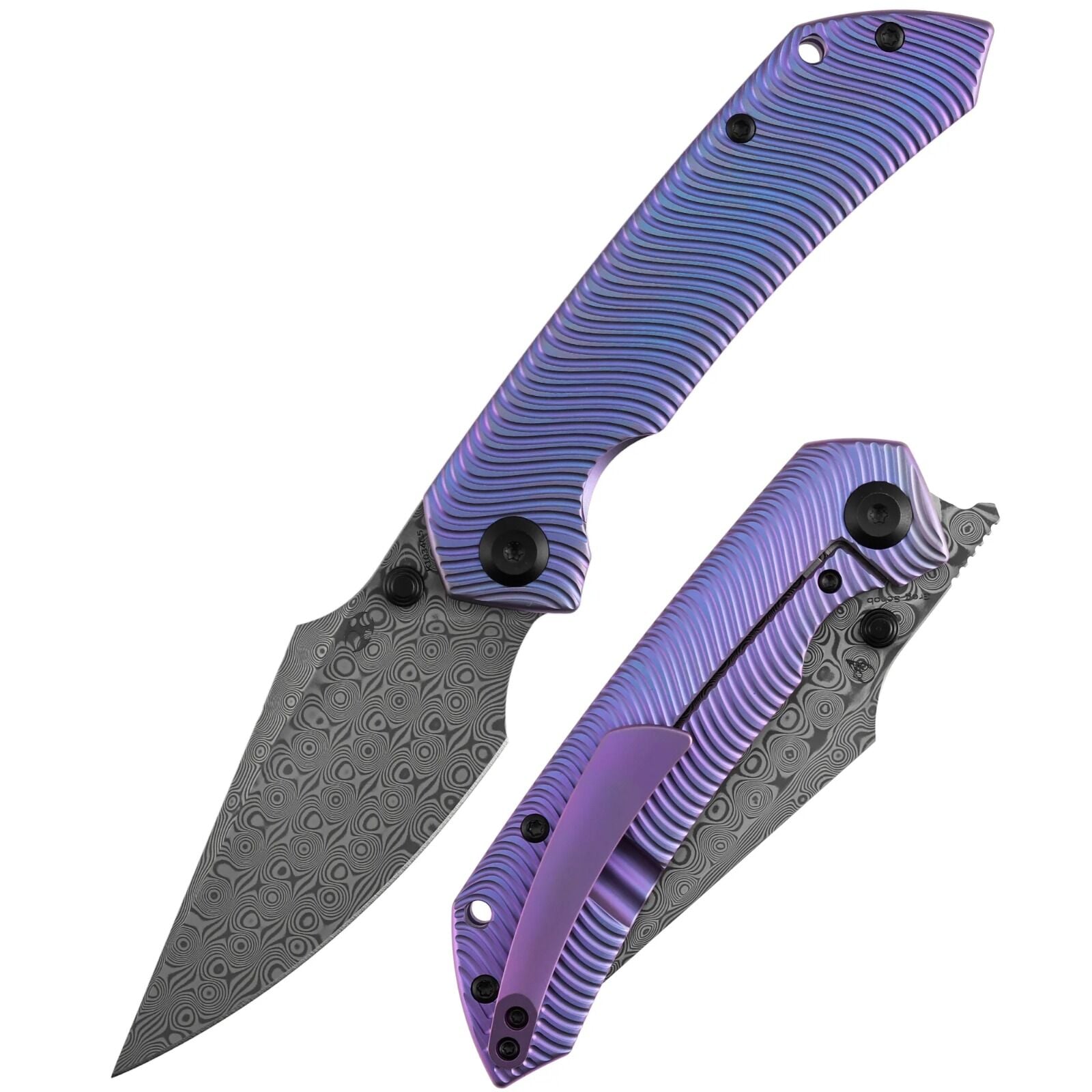 Kansept Fenrir | Eloksallı TitanyumSap | Damascus Çelik Çakı | K1034C5