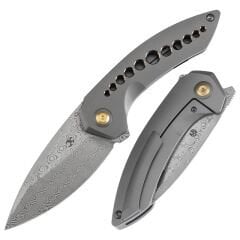 KANSEPT ODD 21 | Gri Eloksal Titanyum Bronz Delikli Sap | Damascus Çelik Çakı | K1077A2