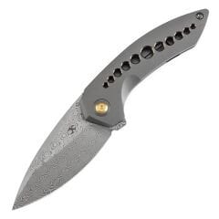 KANSEPT ODD 21 | Gri Eloksal Titanyum Bronz Delikli Sap | Damascus Çelik Çakı | K1077A2