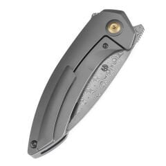 KANSEPT ODD 21 | Gri Eloksal Titanyum Bronz Delikli Sap | Damascus Çelik Çakı | K1077A2