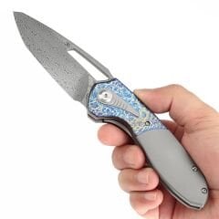 KANSEPT Thoth | Boncuk Püskürtülmüş Titanyum + Şimşek Çarpması Titanyum Sap | Damascus Çelik Çakı | K1075T5