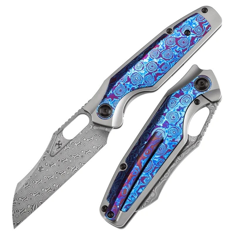 KANSEPT Tuckamore | Başparmak Delikli | Bıçak Titanyum ve Timascus Sap | Damascus Çelik Çakı | Timascus Klipsli | K1052A7