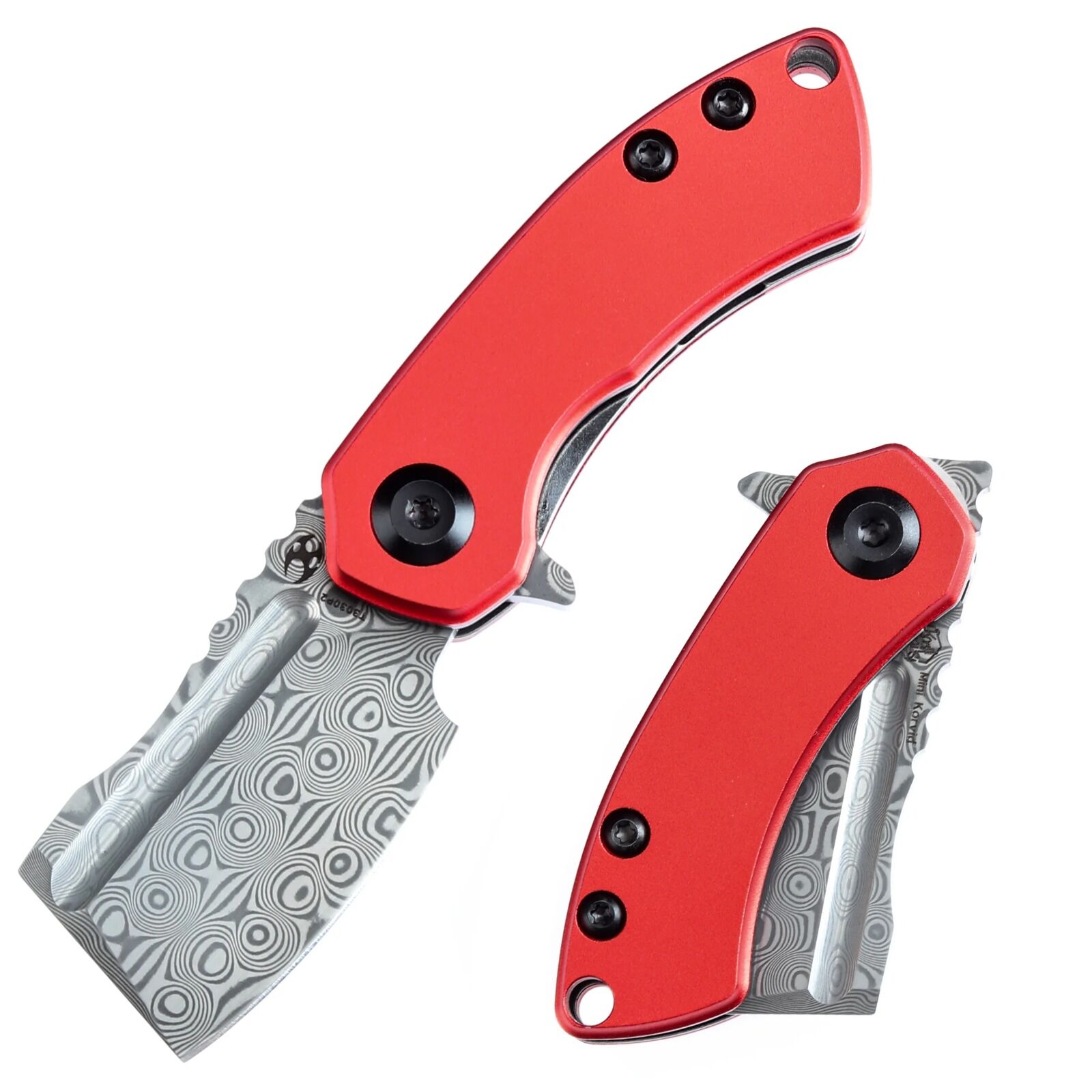 KANSEPT Mini Korvid | Alüminyum Sap | Damascus Çelik Mini Çakı | T3030P2