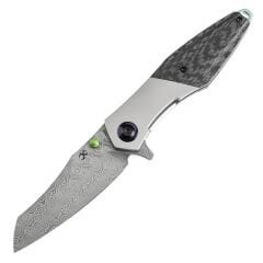 KANSEPT Mistaken | Boncuk Püskürtmeli Titanyum ve Gabardin Karbon Fiber Sap | Damascus Çelik Çakı | K1053D1