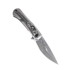 KANSEPT Kratos | Flipper Bıçak | Titanyum + Siyah Gül Desenli Karbon Fiber Kakma Sap | Damascus Çelik Çakı | K1024A5