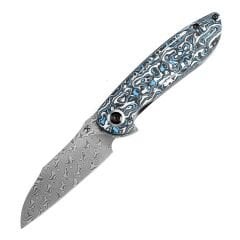 KANSEPT Prometheus | Katlanır Bıçak | Mavi Whire Nebula Karbon Fiber Sap | Damascus Çelik Çakı | K1040A3