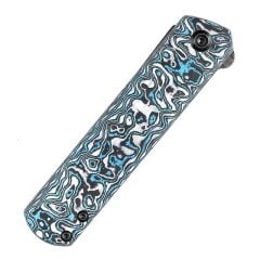 KANSEPT Foosa | Kayma Eklemi/Flipper Bıçak | Mavi Beyaz Karbon Fiber Sap | Damascus Çelik Çakı | K2020T2