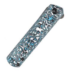 KANSEPT Foosa | Mavi Beyaz Karbon Fiber Sap | Damascus Çelik Çakı | K2020T2