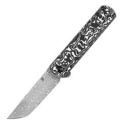 KANSEPT Foosa | Siyah Beyaz Karbon Fiber Sap | Damascus Çelik Çakı | K2020T1