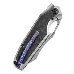 KANSEPT Tuckamore | Başparmak Delikli | Titanyum ve Parçalanmış Karbon Fiber Sap | Timascus Kemer Klips | Damascus Çelik Çakı | K1052A5
