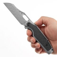 KANSEPT Tuckamore | Titanyum ve Parçalanmış Karbon Fiber Sap | Timascus Kemer Klips | Damascus Çelik Çakı | K1052A5