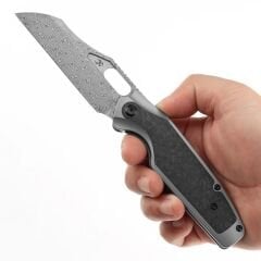 KANSEPT Tuckamore | Titanyum ve Parçalanmış Karbon Fiber Sap | Timascus Kemer Klips | Damascus Çelik Çakı | K1052A5
