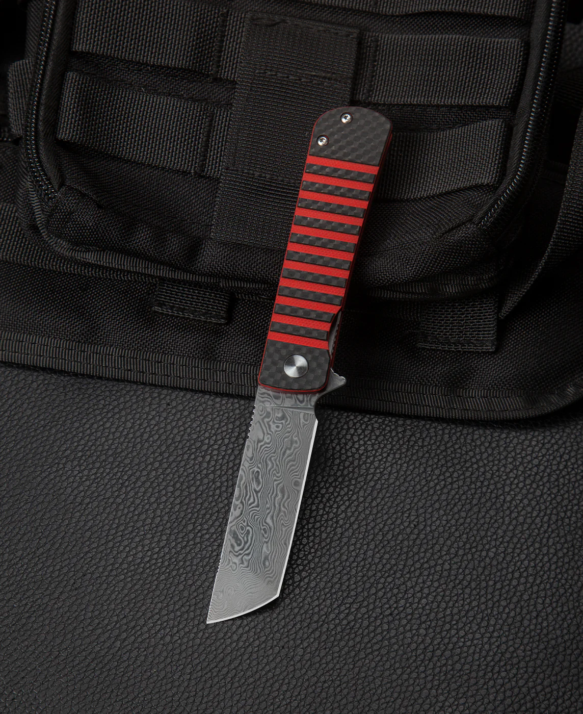 BESTECH TITAN BL05B Karbon Fiber ve G10 Saplı Ara Katman Damascus Çakı