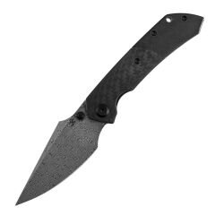 KANSEPT Fenrir | Siyah Kaplamalı Titanyum ve Dimi Karbon Fiber G10 Sap | Damascus Çelik Çakı | K1034D1