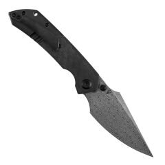 KANSEPT Fenrir | Siyah Kaplamalı Titanyum ve Dimi Karbon Fiber G10 Sap | Damascus Çelik Çakı | K1034D1