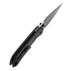 KANSEPT Fenrir | Siyah Kaplamalı Titanyum ve Dimi Karbon Fiber G10 Sap | Damascus Çelik Çakı | K1034D1