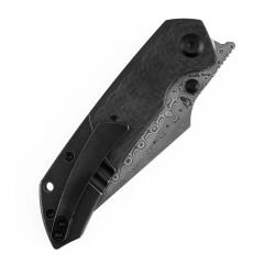 KANSEPT Fenrir | Siyah Kaplamalı Titanyum ve Dimi Karbon Fiber G10 Sap | Damascus Çelik Çakı | K1034D1