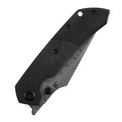KANSEPT Fenrir | Siyah Kaplamalı Titanyum ve Dimi Karbon Fiber G10 Sap | Damascus Çelik Çakı | K1034D1
