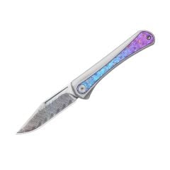 Kizer Melody | Alüminyum ve Kristalize Titanyum Sap | Gökkuşağı Damascus Çelik Çakı | Ki3732A1