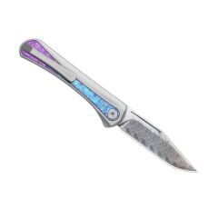 Kizer Melody | Alüminyum ve Kristalize Titanyum Sap | Gökkuşağı Damascus Çelik Çakı | Ki3732A1