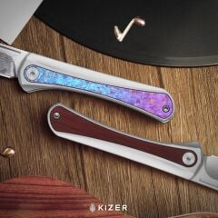 Kizer Melody | Alüminyum ve Kristalize Titanyum Sap | Gökkuşağı Damascus Çelik Çakı | Ki3732A1
