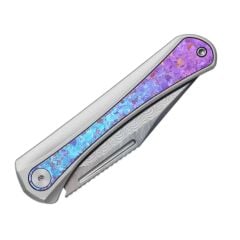 Kizer Melody | Alüminyum ve Kristalize Titanyum Sap | Gökkuşağı Damascus Çelik Çakı | Ki3732A1