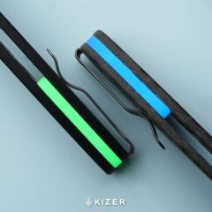Kizer Masu | GID Green G10 + Richlite (Blue Canyon) Sap | 14C28N Çelik Çakı | V3697A1