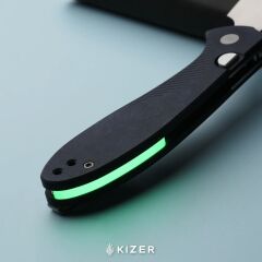 Kizer Masu | GID Green G10 + Richlite (Blue Canyon) Sap | 14C28N Çelik Çakı | V3697A1
