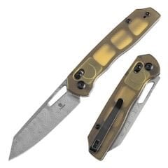 Tenable Shard | Çapraz Kilitli | Amber PEI ( Ultem ) Sap | Damascus Çelik Çakı | T1006V7