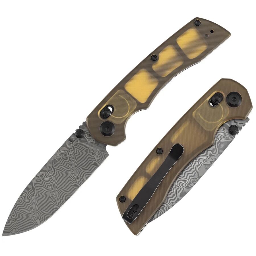 Tenable Kryo | Amber PEI/Ultem Sap | Damascus Çelik Çakı | T1001V10