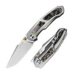 Kizer Feweed |  Titanyum + Gold Camo Karbon Sap | Z-Wear PM Çelik Çakı | Ki3694A4