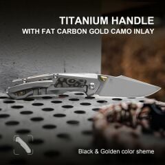 Kizer Feweed |  Titanyum + Gold Camo Karbon Sap | Z-Wear PM Çelik Çakı | Ki3694A4