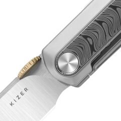 Kizer Quoll | S45VN | Titanium & Rainbow Damascus | Satin Brushed | KizerB™ 3733A1