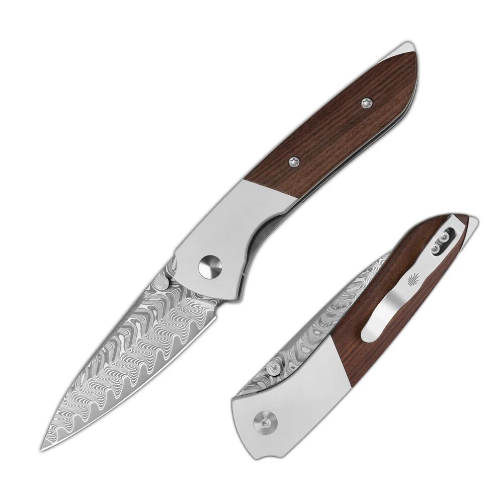 Kizer Spitfire | Damascus Steel | Aluminum & Mkuruti Wood | KizerV™ 3690A3