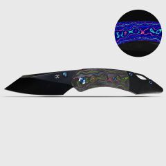 KANSEPT Özel K9 | 80'ler Kamuflaj Karbon ve Blackwash Titanyum Sap | Siyah Ayna DLC CPM S35VN Çelik Çakı | Limitli Üretim | K1151A6