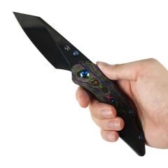 KANSEPT Özel K9 | 80'ler Kamuflaj Karbon ve Blackwash Titanyum Sap | Siyah Ayna DLC CPM S35VN Çelik Çakı | Limitli Üretim | K1151A6