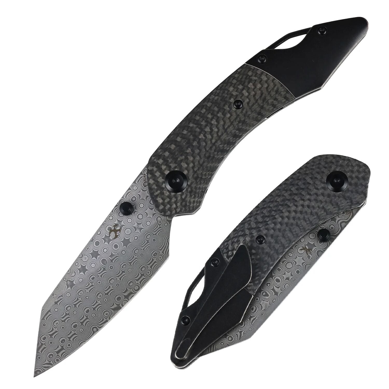 Kansept K9 | Karbon Fiber/G10 + Titanyum Sap | Damascus Çelik Çakı | K1151A4