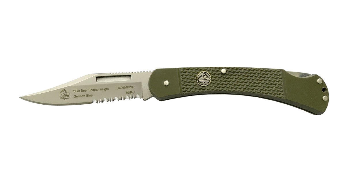 PUMA SGB Bear Featherweight OD Green G10 With Serrated Blade