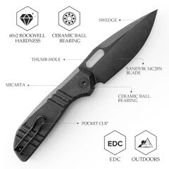 Trivisa Gecko-BM | Liner Lock | Mikarta Sap | 14C28N Çelik Çakı | JM04-BM-14