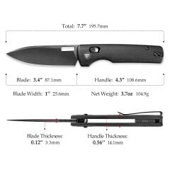 Trivisa Sabretooth-BM | Çapraz Kilitli | Siyah Mikarta Sap | 14C28N Çelik Siyah Taşlanmış Çakı | TY29-BM-14