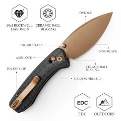 Trivisa Koala-CG | Çapraz Kilitli | Karbon Fiber G10 Sap | N690 Çelik Mini Çakı | JM02-CG-N