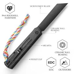 Trivisa Hydra-04B | Higonokami Düğmeli Kilit | Mikarta Sap | 10Cr15CoMoV Çelik Çakı | TY11-BM-10