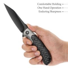 Trivisa UMa-05B | Titanyum Destek ve Başparmak Sapı | Karbon Fiber Saplar | Siyah Taşlanmış S35VN Çelik Çakı | TY07-BCT-S